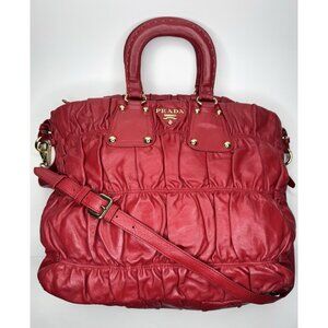 Prada Napa Gauffre Tessuto Red Leather Two Way Bag